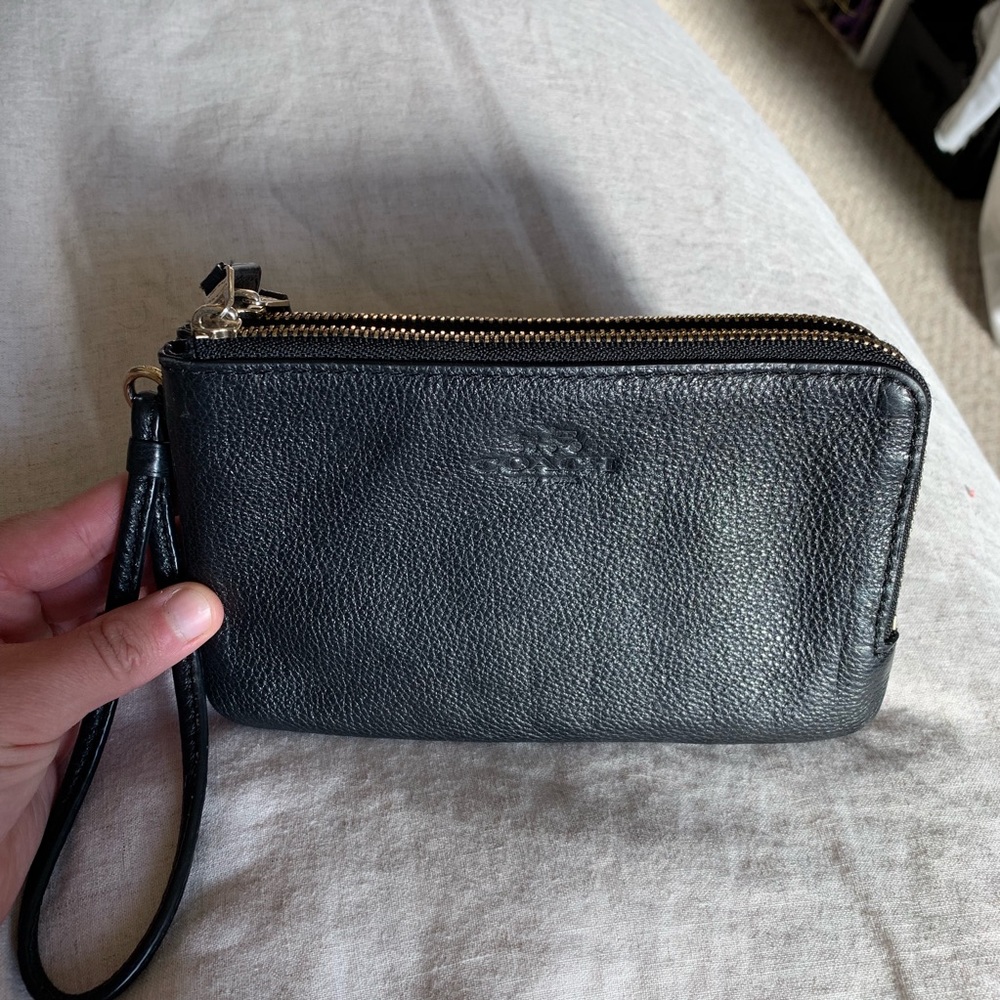 Coach Pebble Leather Double Pocket Zip Wristlet
